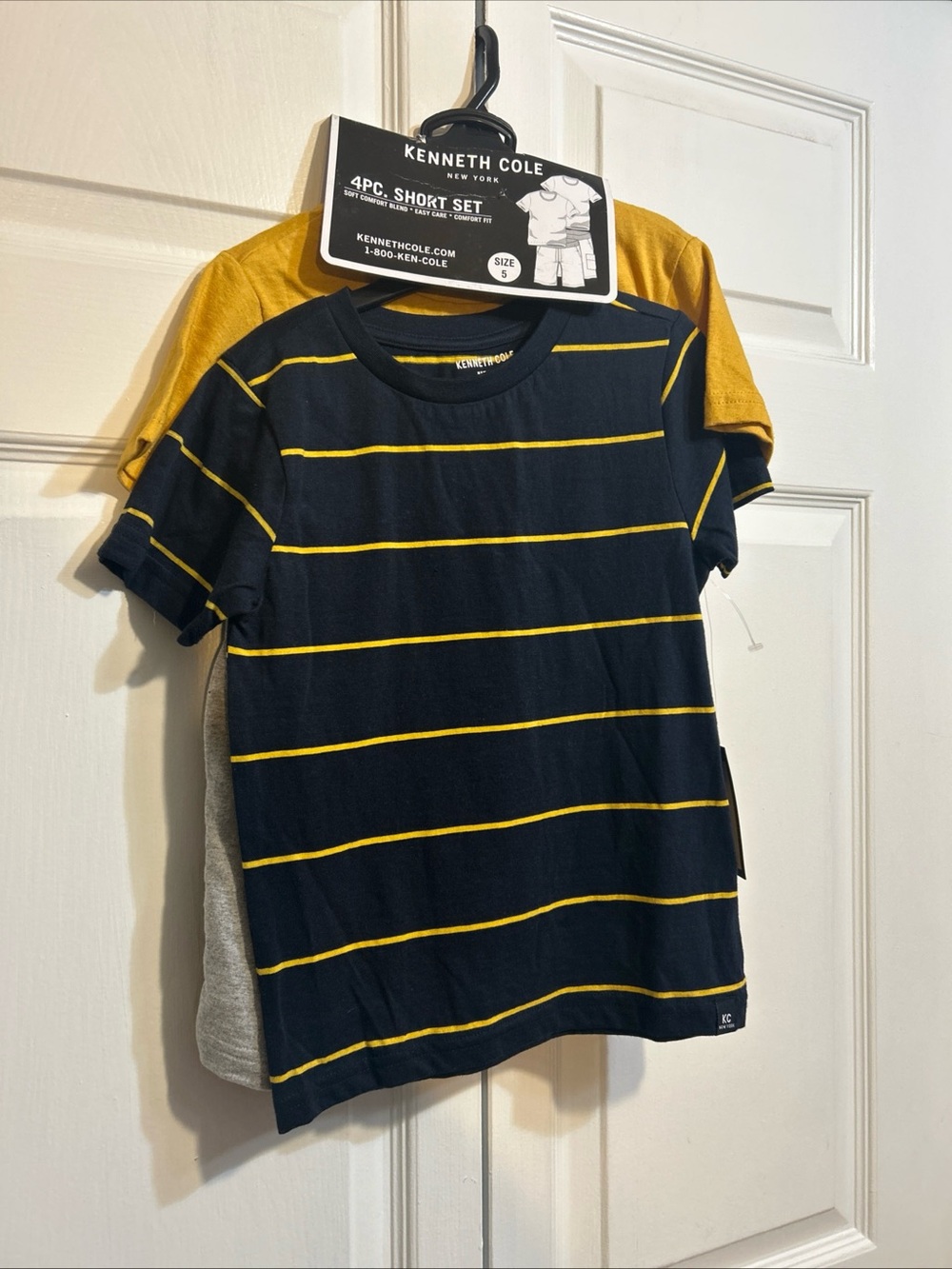 Kenneth Cole Navy and Yellow Striped Short Sleeve Tee
